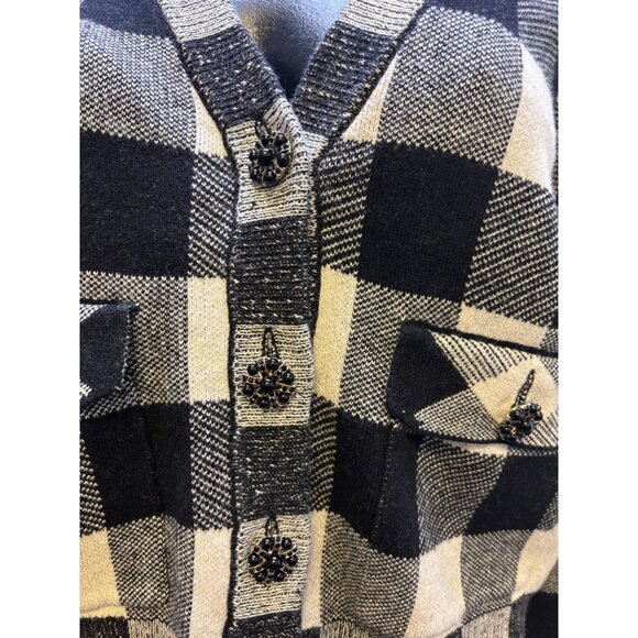 NWT Industry  Plaid Cardigan Black Beige Wool Blend S - Picture 5 of 6